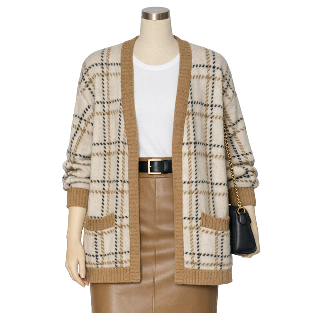 New Directions Plaid Open Front Cardigan NWT Long Sleeve Ribbed Trim Size M